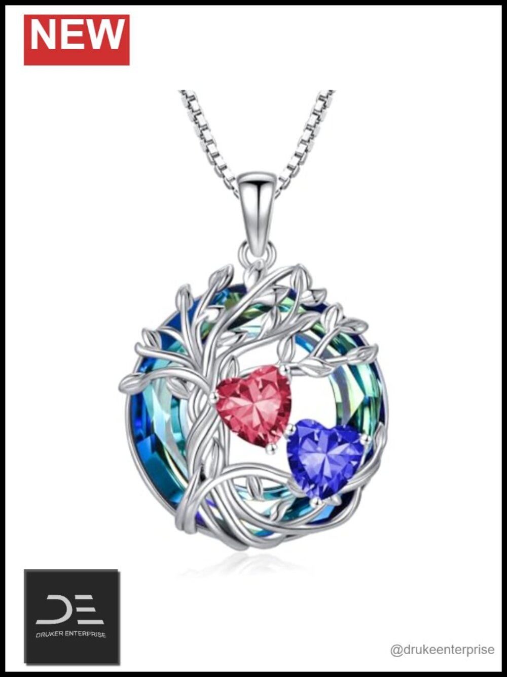 Sterling Silver White Gold Plated Celtic Tree of Life Pendant Necklace Heart